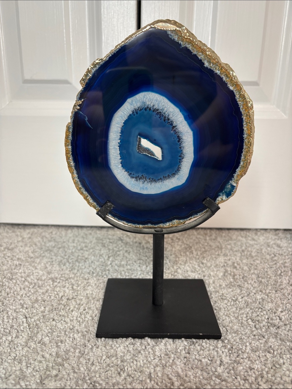 Blue Agate Slice Decorative Art on Stand - Blue Home Art Accent